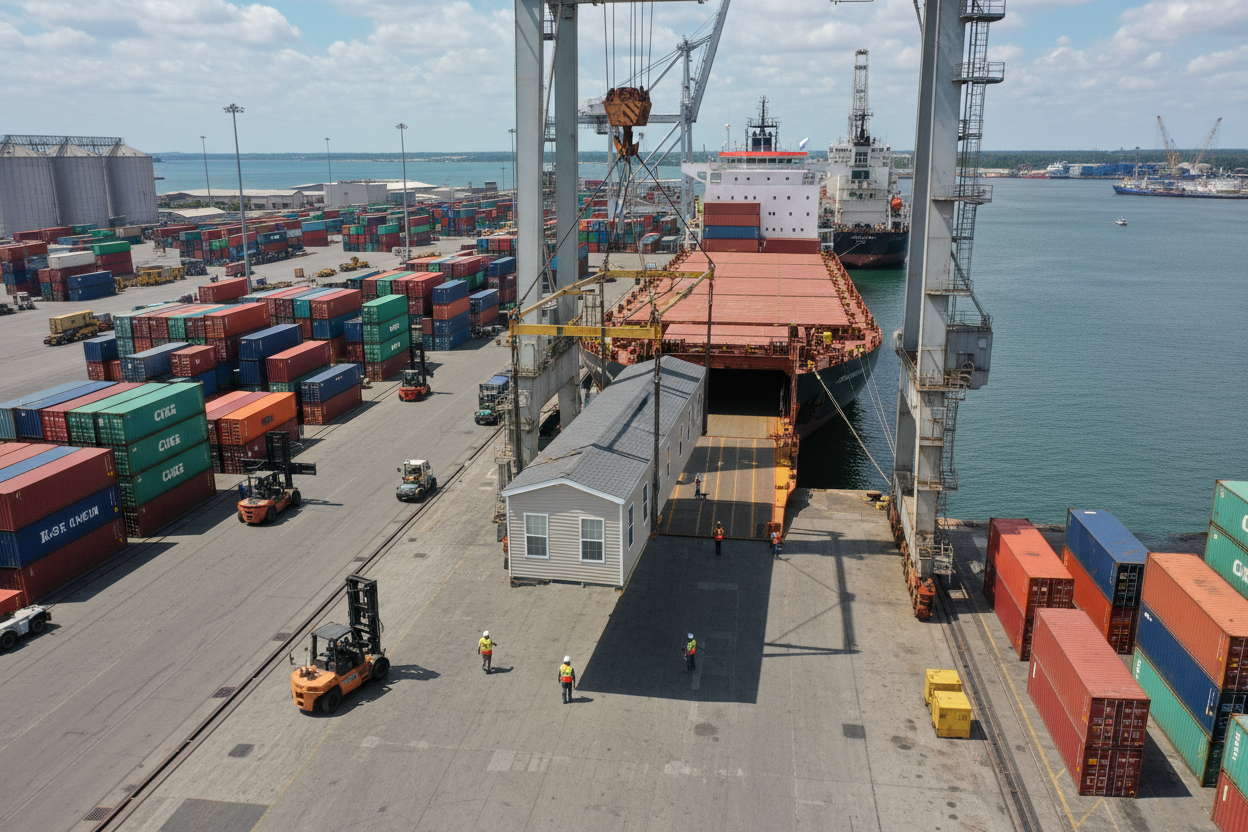 Port morski transport gabaryty domu mobilnego