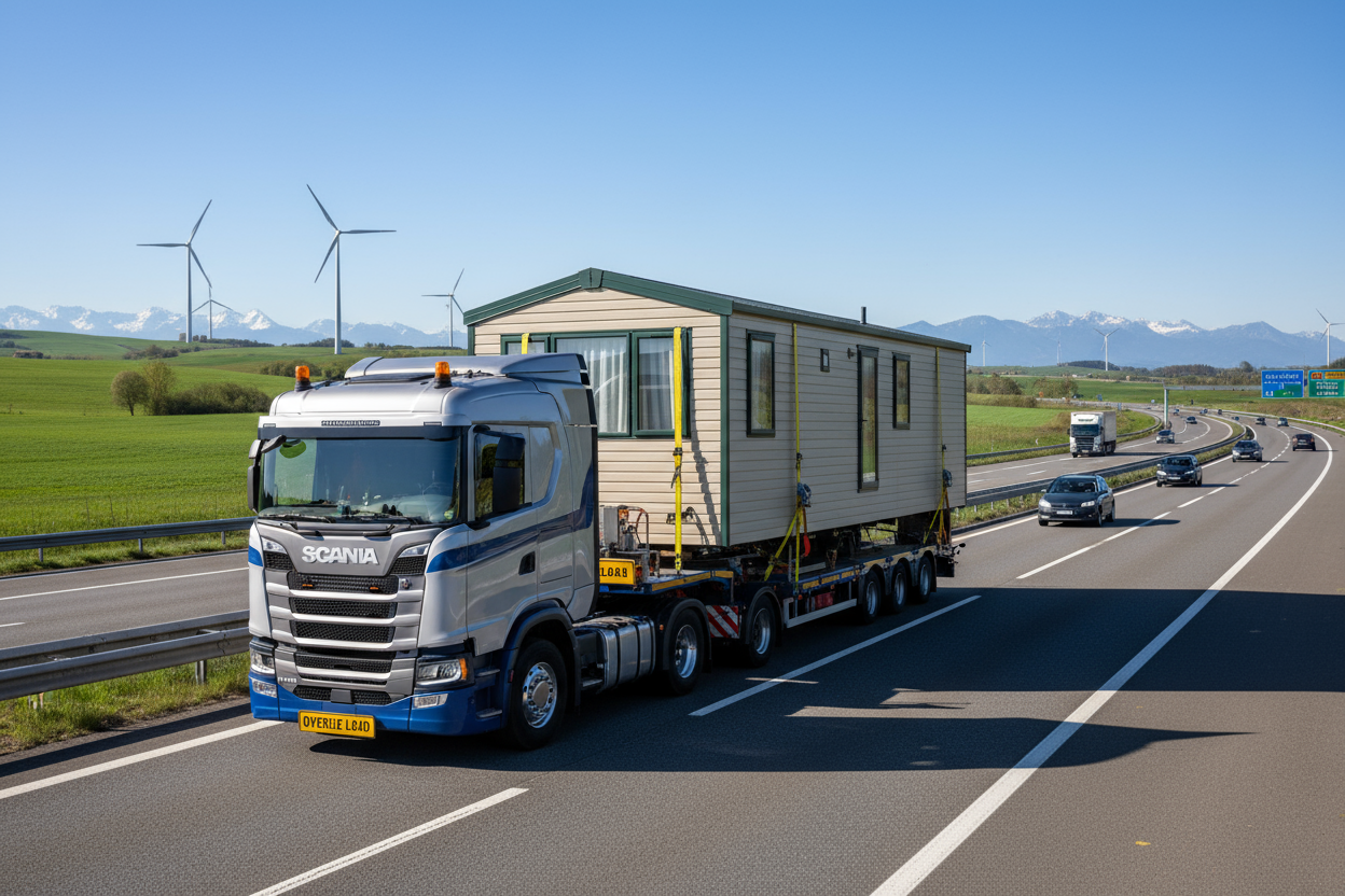 transport domu mobilnego cięzarówką europejską